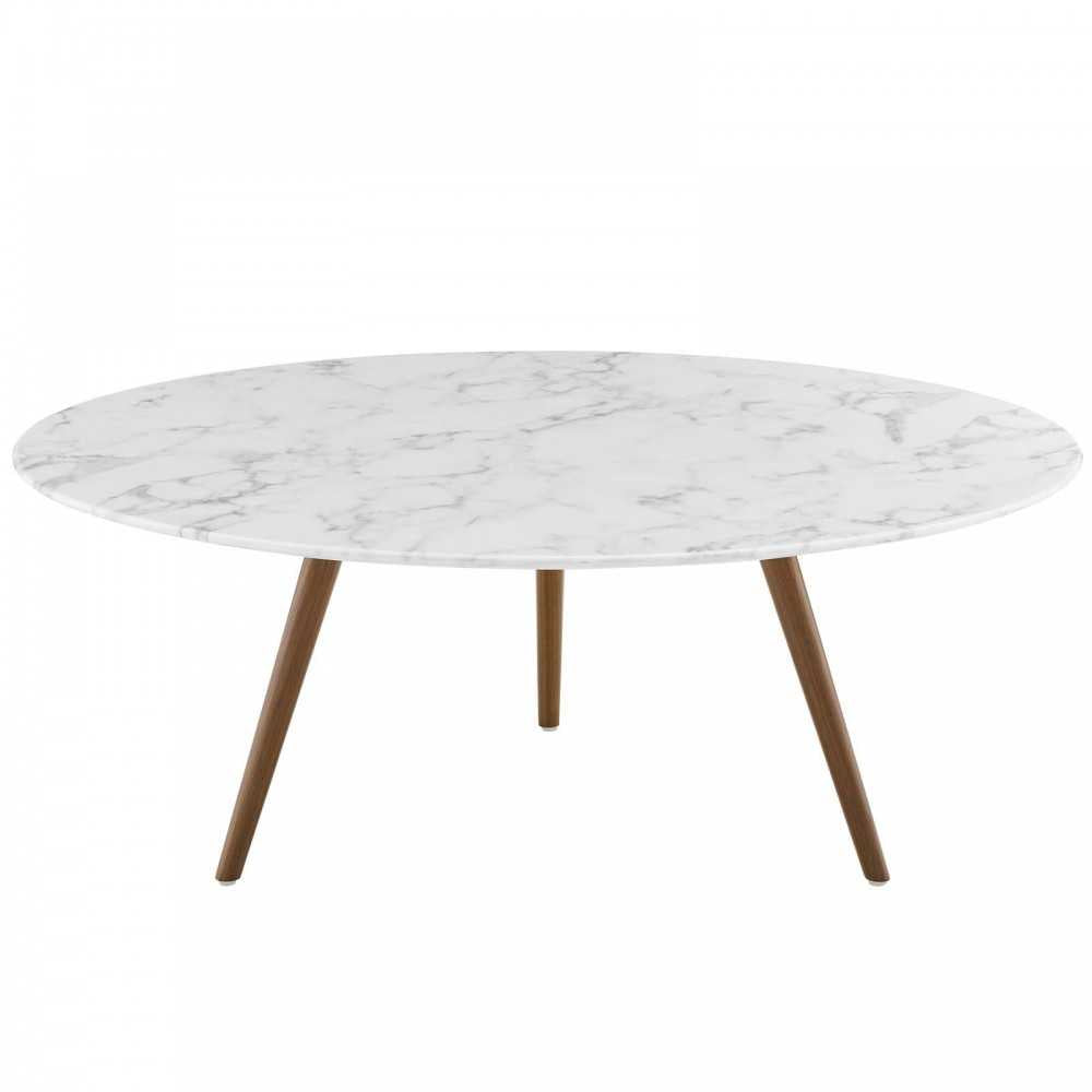 Lippa 40" Round Artificial Marble Coffee Table with Tripod Base, Walnut White