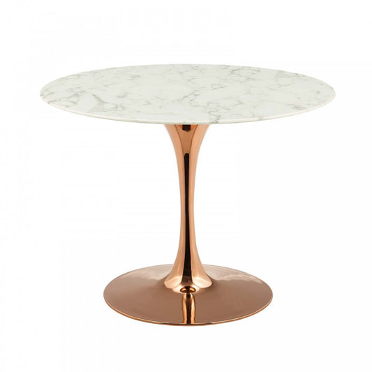 Lippa 40" Round Artificial Marble Dining Table, Rose White