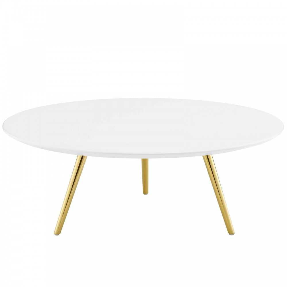 Lippa 40" Round Wood Top Coffee Table with Tripod Base, Gold White