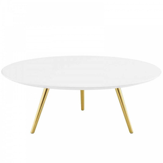 Lippa 40" Round Wood Top Coffee Table with Tripod Base, Gold White