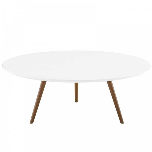 Lippa 40" Round Wood Top Coffee Table with Tripod Base, Walnut White