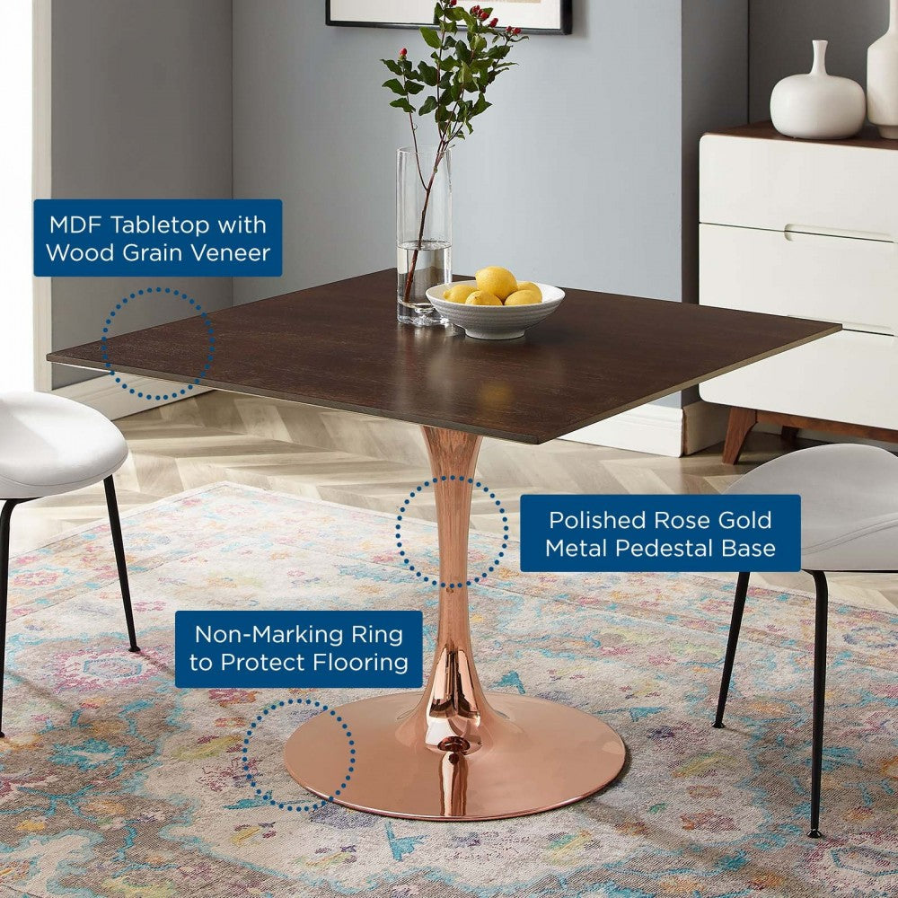 Lippa 40" Square Wood Dining Table, Rose Cherry Walnut