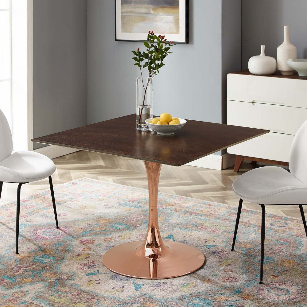 Lippa 40" Square Wood Dining Table, Rose Cherry Walnut