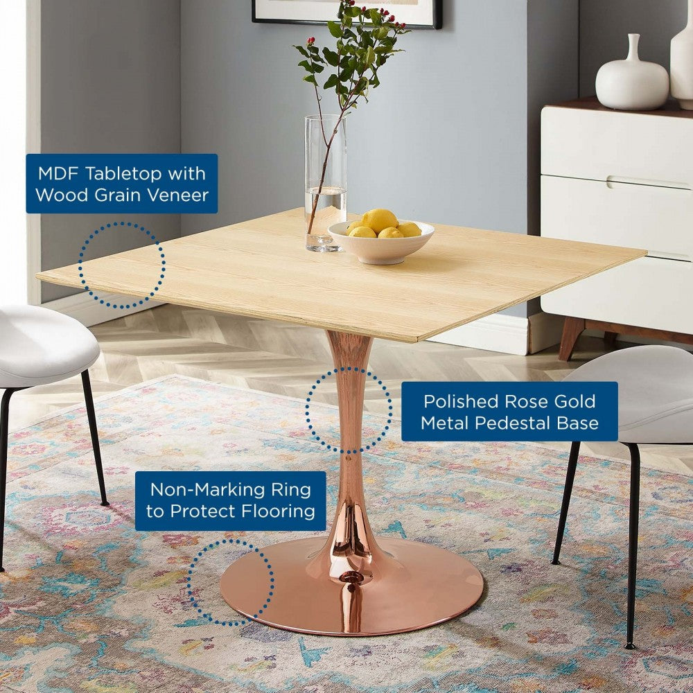 Lippa 40" Square Wood Dining Table, Rose Natural