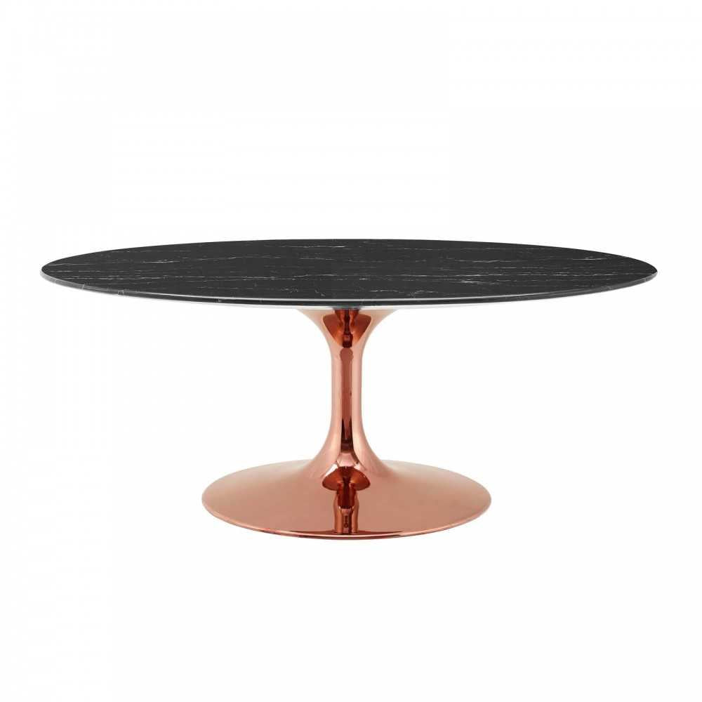 Lippa 42" Oval Artificial Marble Coffee Table, Rose Black