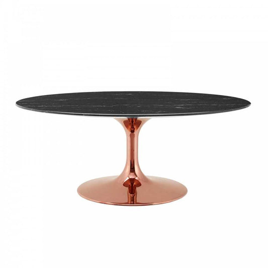 Lippa 42" Oval Artificial Marble Coffee Table, Rose Black