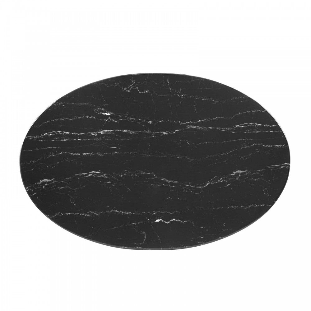 Lippa 42" Oval Artificial Marble Coffee Table, Rose Black