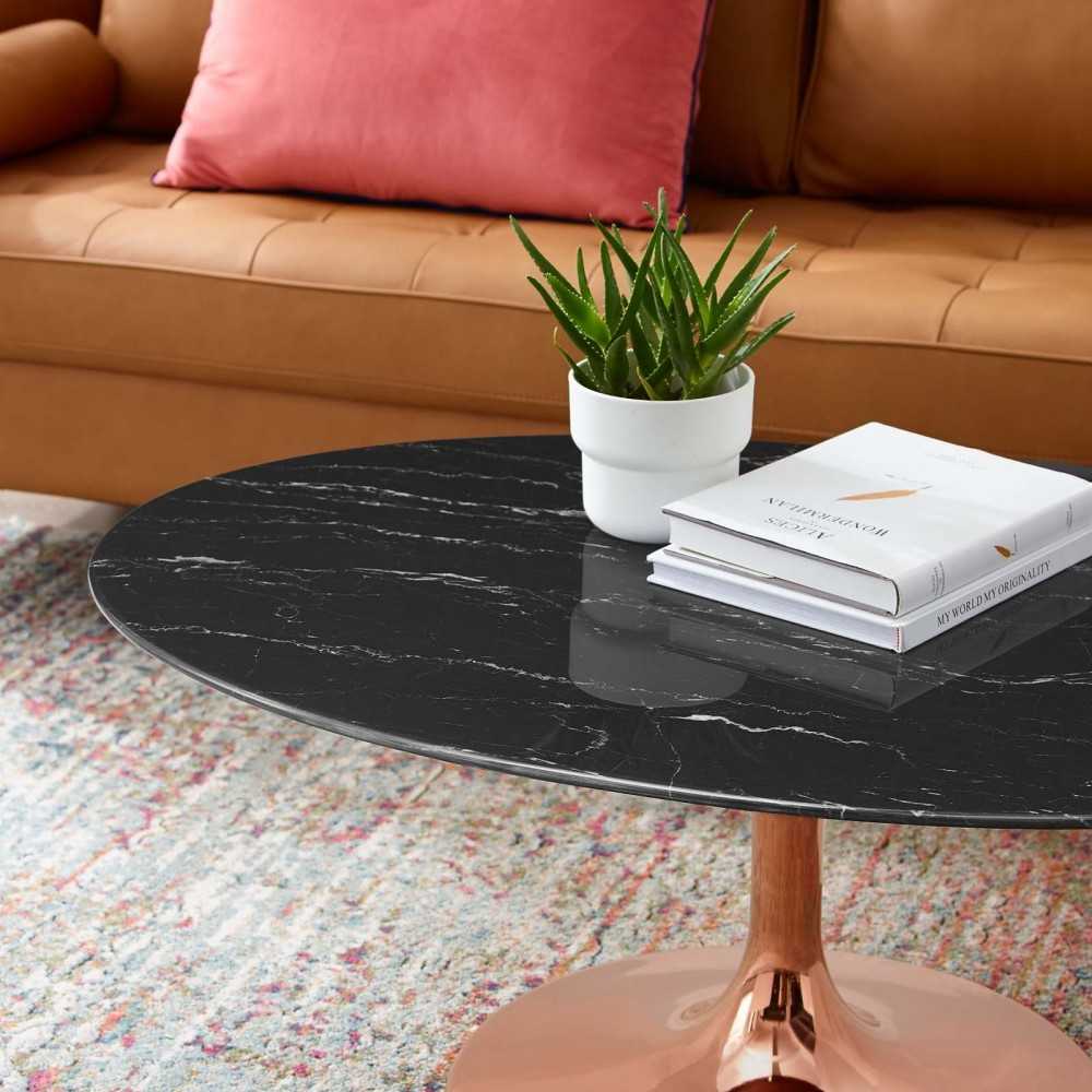 Lippa 42" Oval Artificial Marble Coffee Table, Rose Black