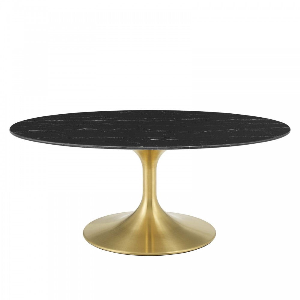 Lippa 42" Oval Artificial Marble Coffee Table, Gold Black