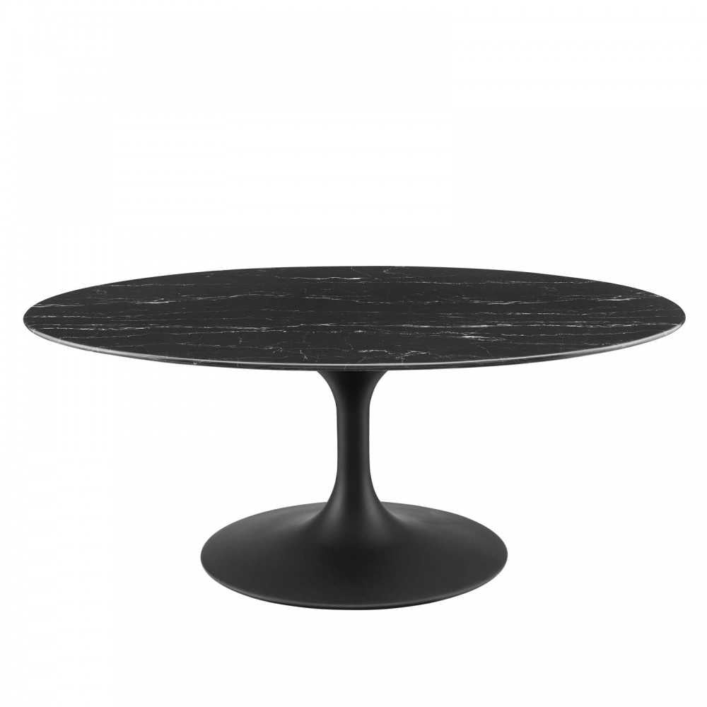 Lippa 42" Oval Artificial Marble Coffee Table, Black Black