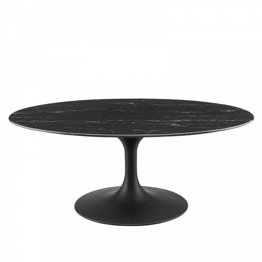 Lippa 42" Oval Artificial Marble Coffee Table, Black Black