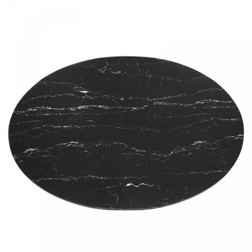 Lippa 42" Oval Artificial Marble Coffee Table, Black Black