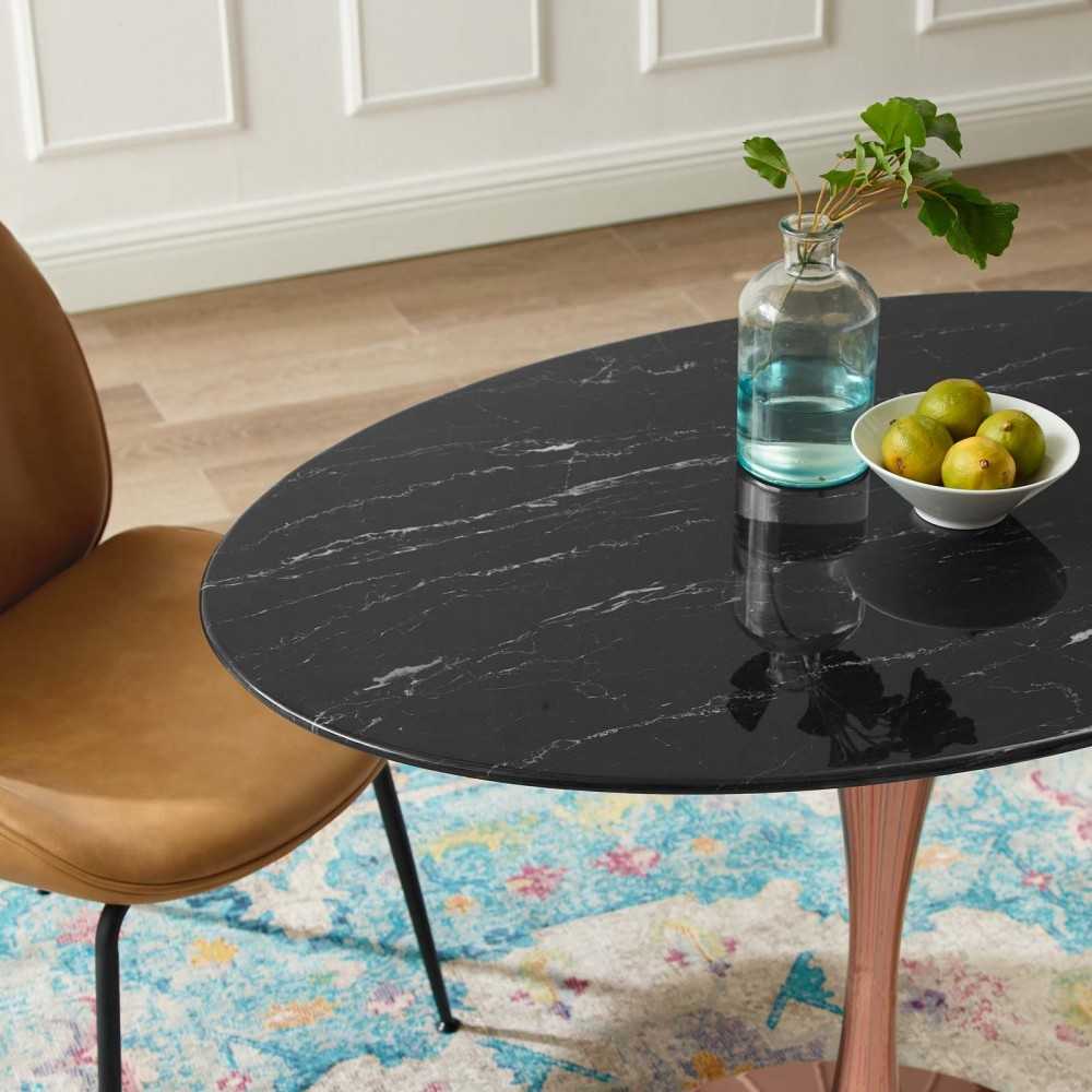 Lippa 42" Oval Artificial Marble Dining Table, Rose Black