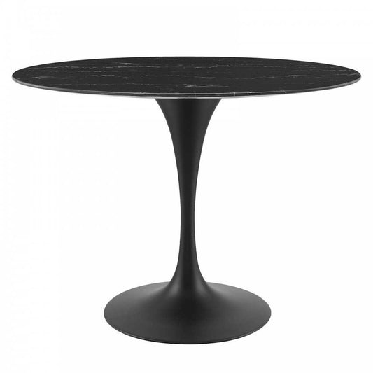 Lippa 42" Oval Artificial Marble Dining Table, Black Black