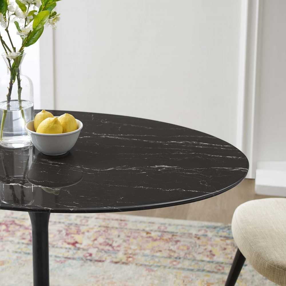 Lippa 42" Oval Artificial Marble Dining Table, Black Black