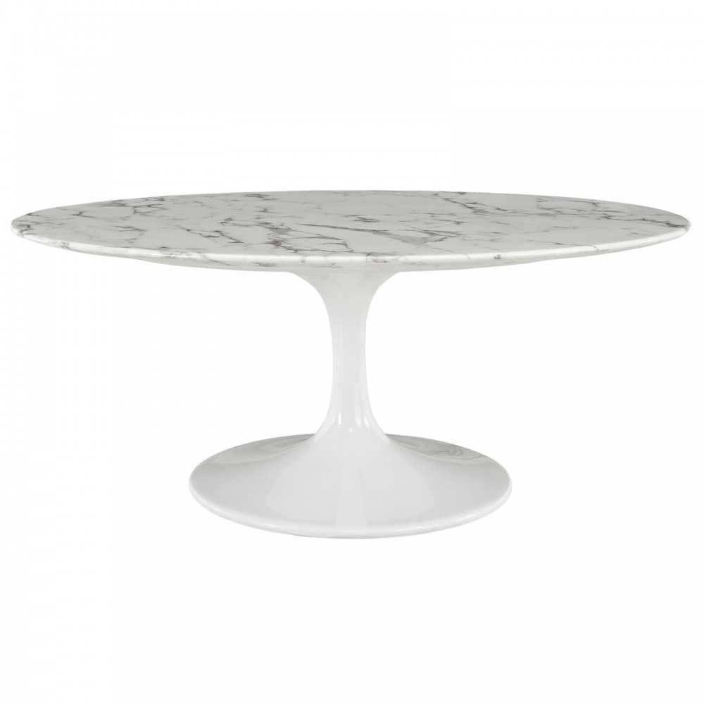 Lippa 42" Oval-Shaped Artificial Marble Coffee Table, White