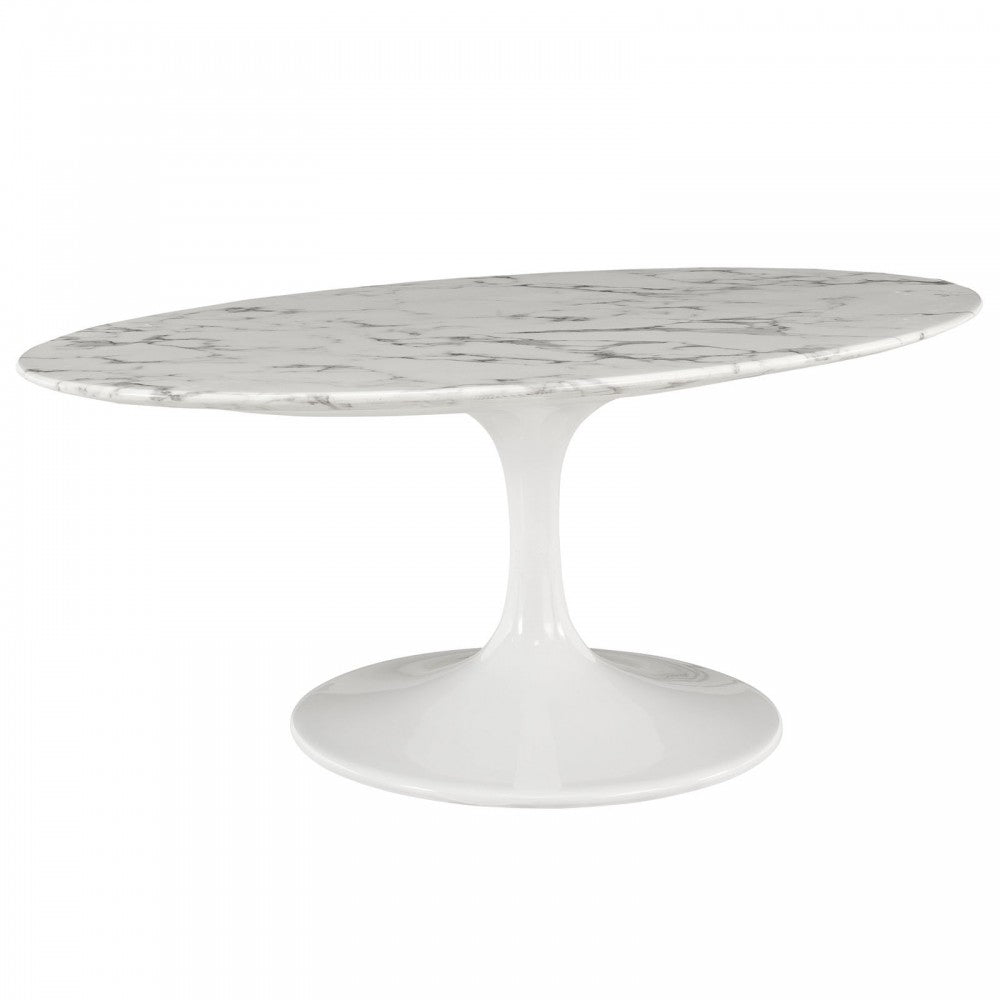 Lippa 42" Oval-Shaped Artificial Marble Coffee Table, White