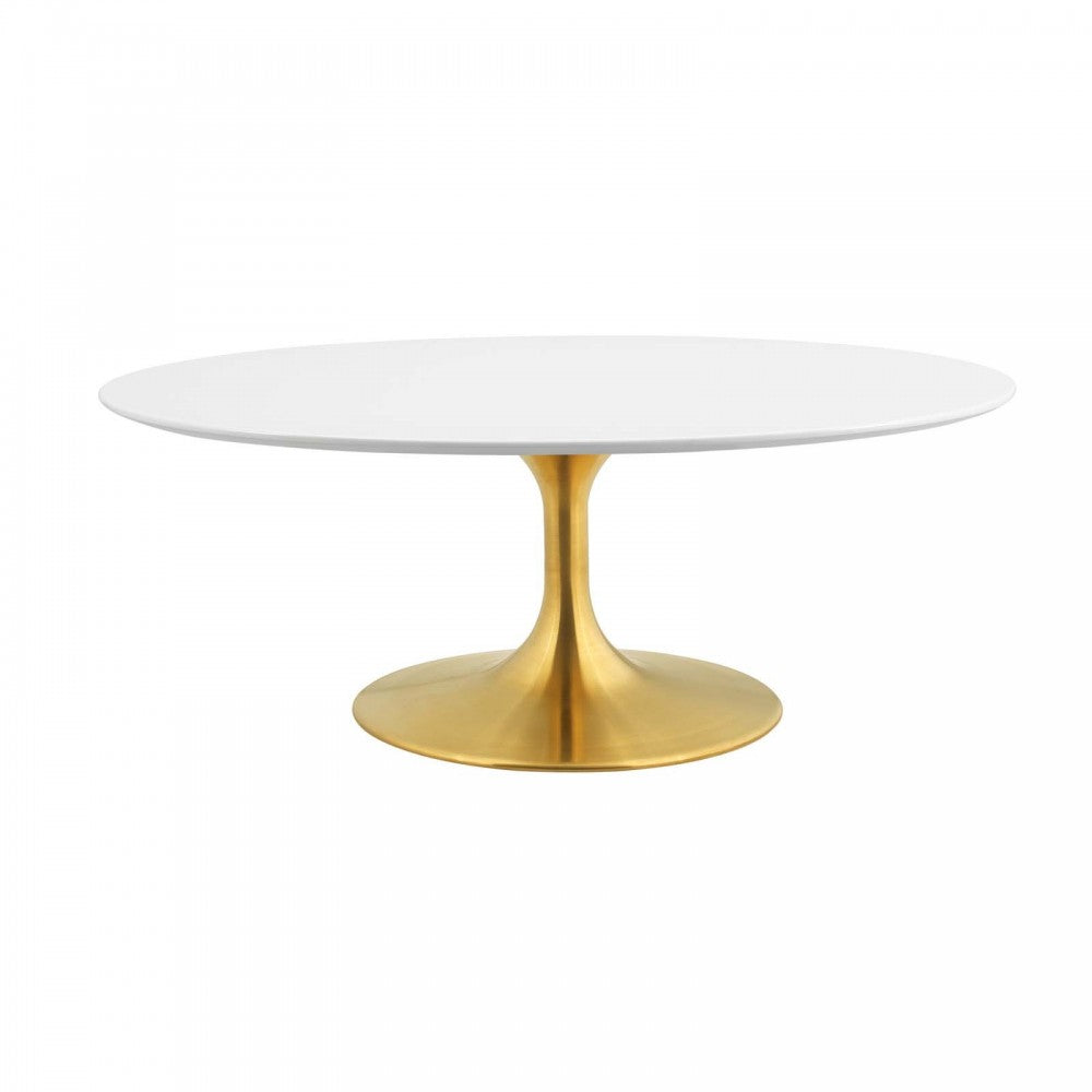 Lippa 42" Oval-Shaped Wood Top Coffee Table, Gold White