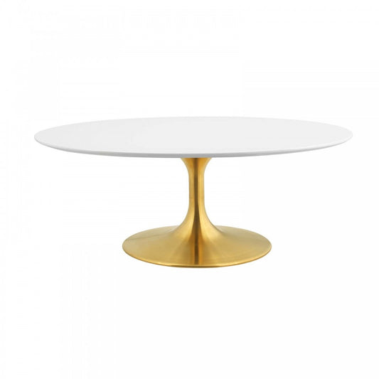 Lippa 42" Oval-Shaped Wood Top Coffee Table, Gold White