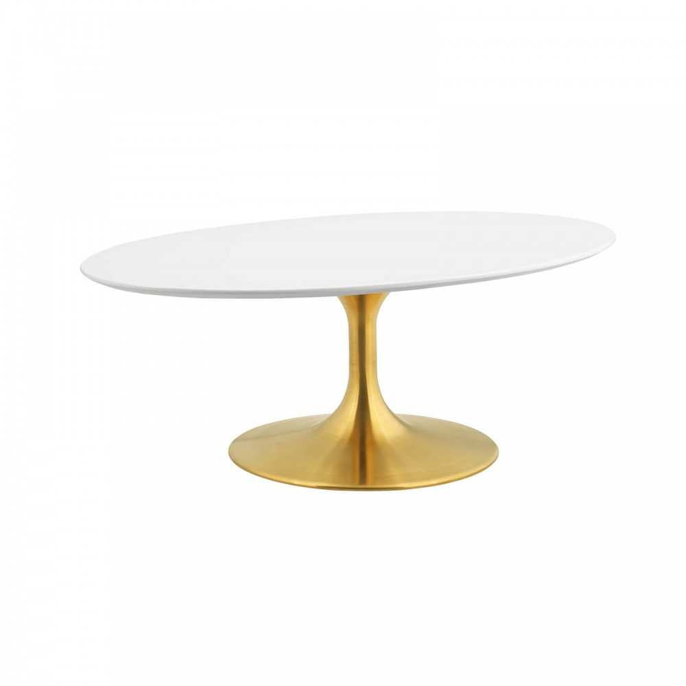 Lippa 42" Oval-Shaped Wood Top Coffee Table, Gold White