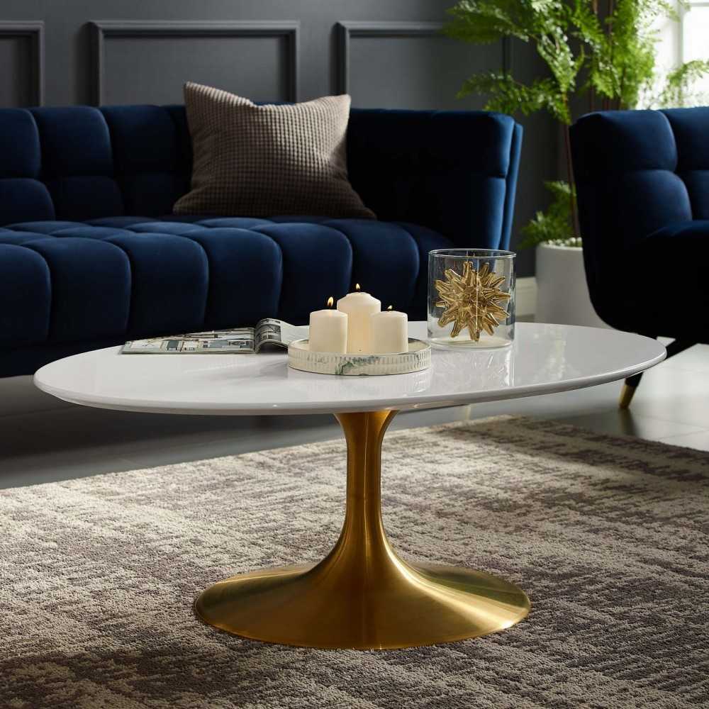 Lippa 42" Oval-Shaped Wood Top Coffee Table, Gold White