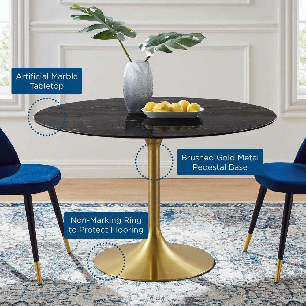 Lippa 47" Artificial Marble Dining Table, Gold Black