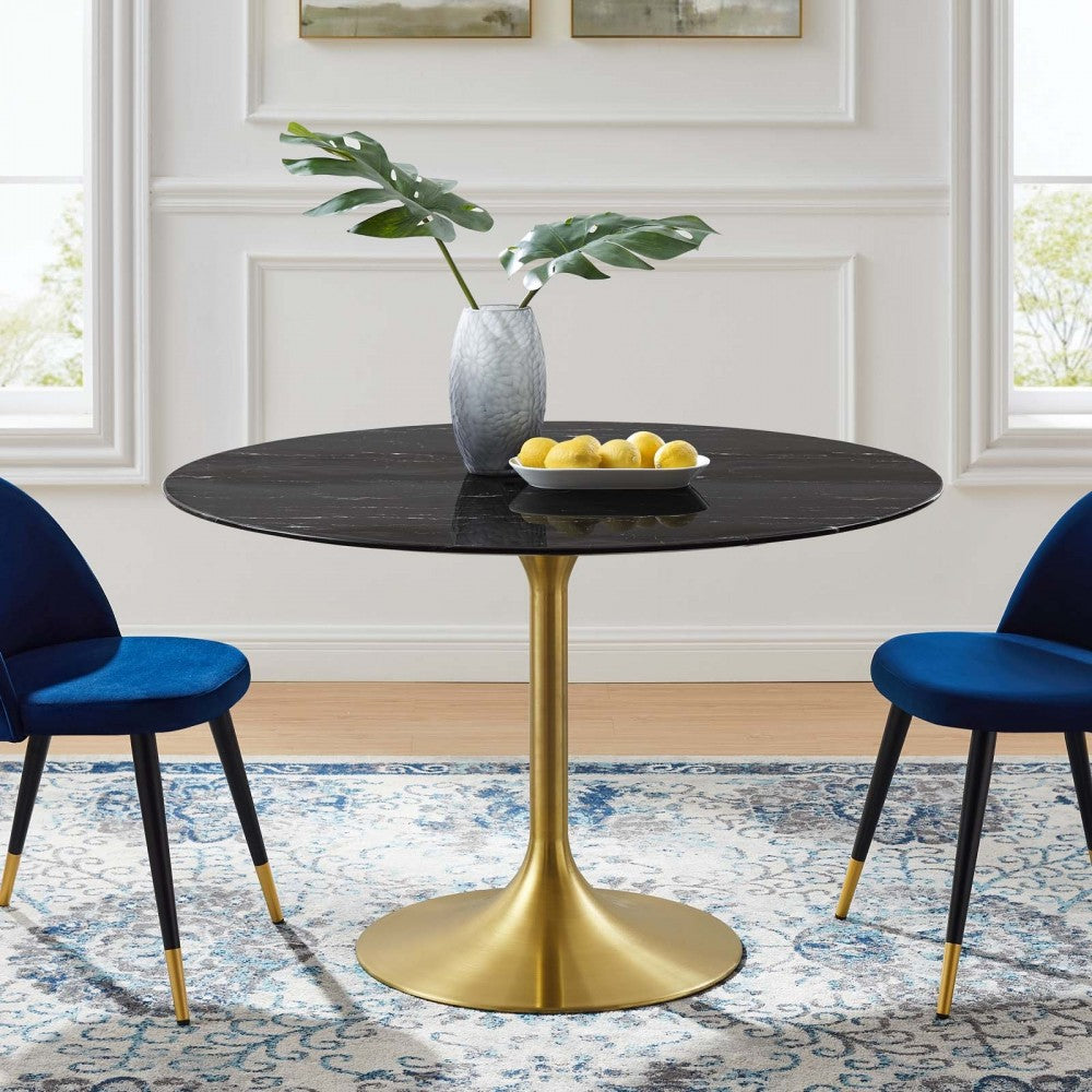 Lippa 47" Artificial Marble Dining Table, Gold Black