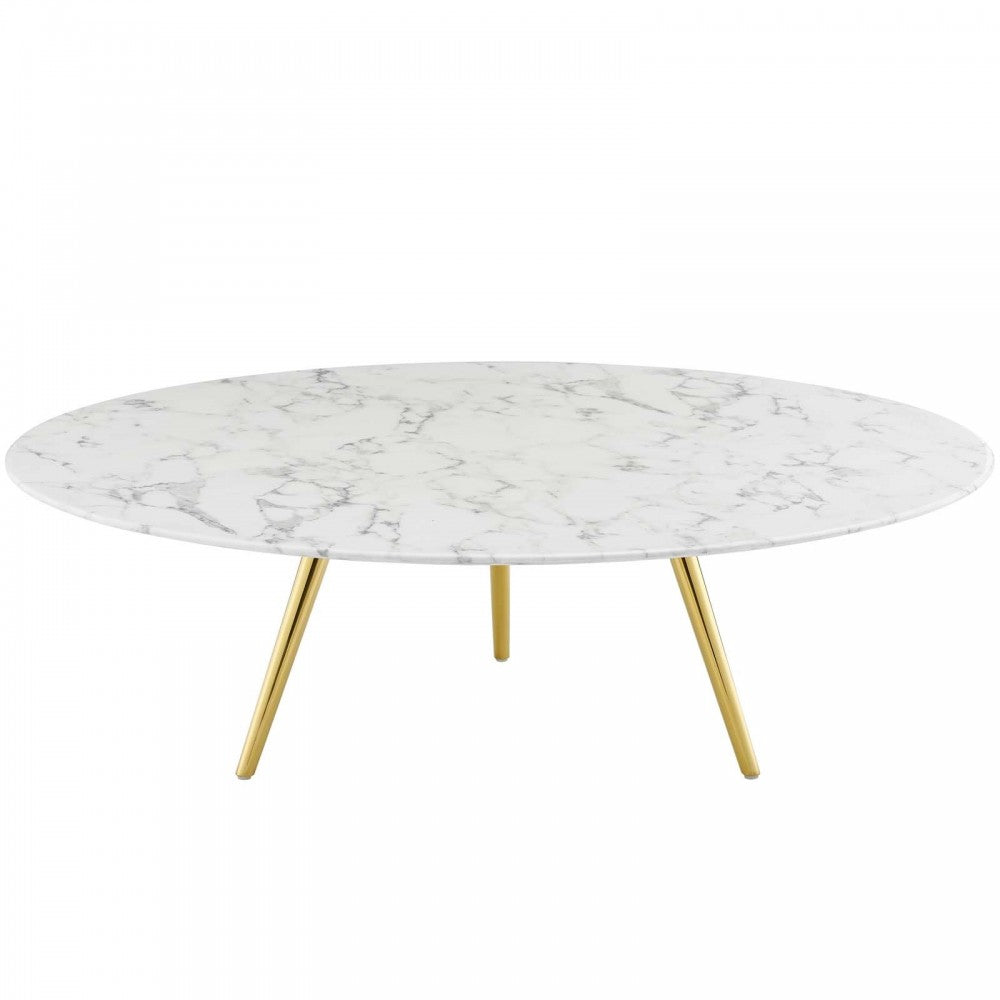 Lippa 47" Round Artificial Marble Coffee Table with Tripod Base, Gold White