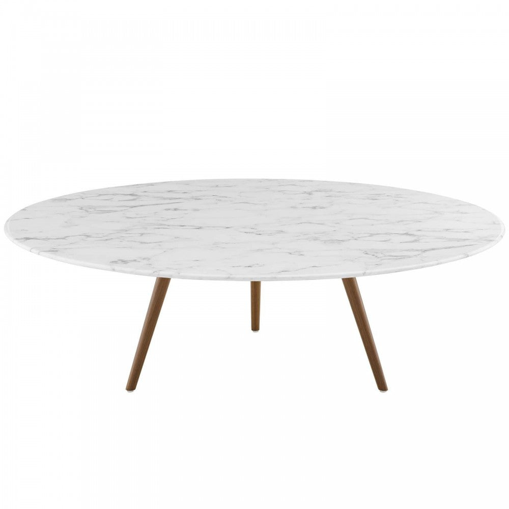 Lippa 47" Round Artificial Marble Coffee Table with Tripod Base, Walnut White