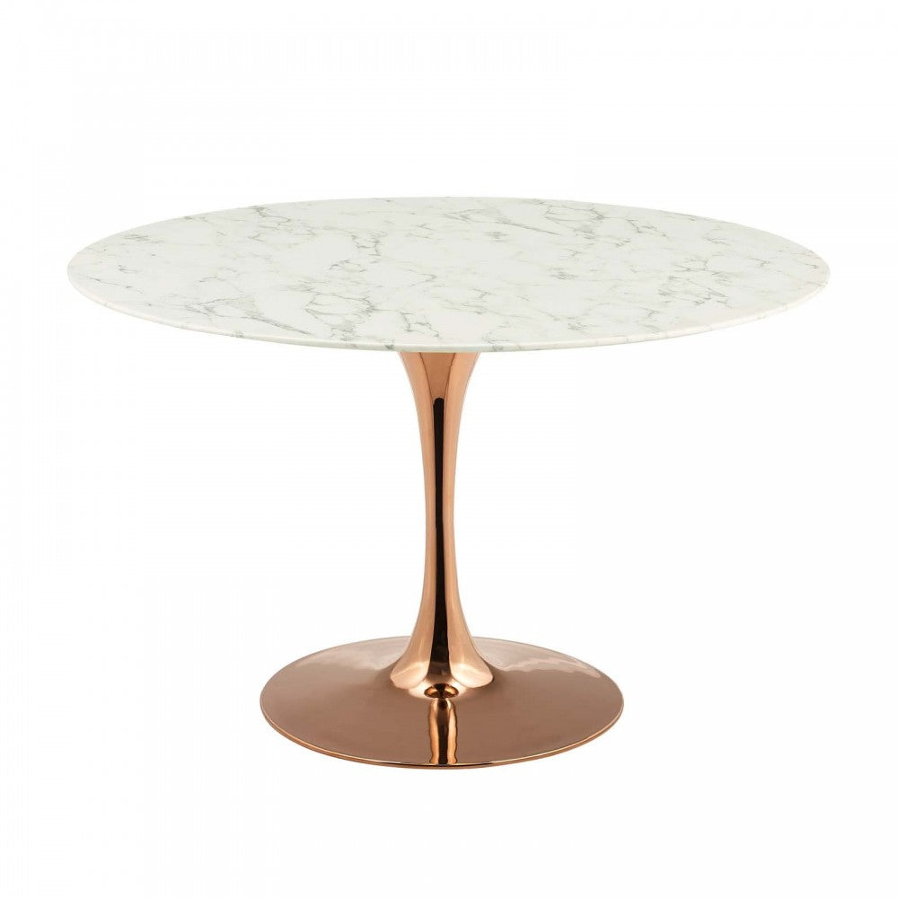 Lippa 47" Round Artificial Marble Dining Table, Rose White