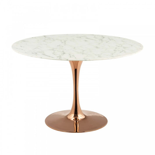 Lippa 47" Round Artificial Marble Dining Table, Rose White