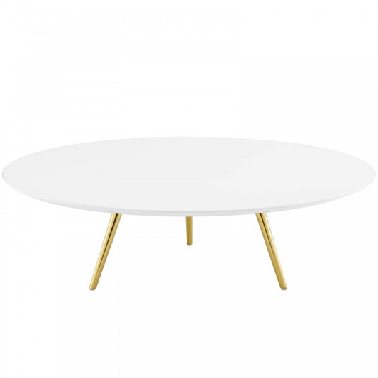 Lippa 47" Round Wood Top Coffee Table with Tripod Base, Gold White