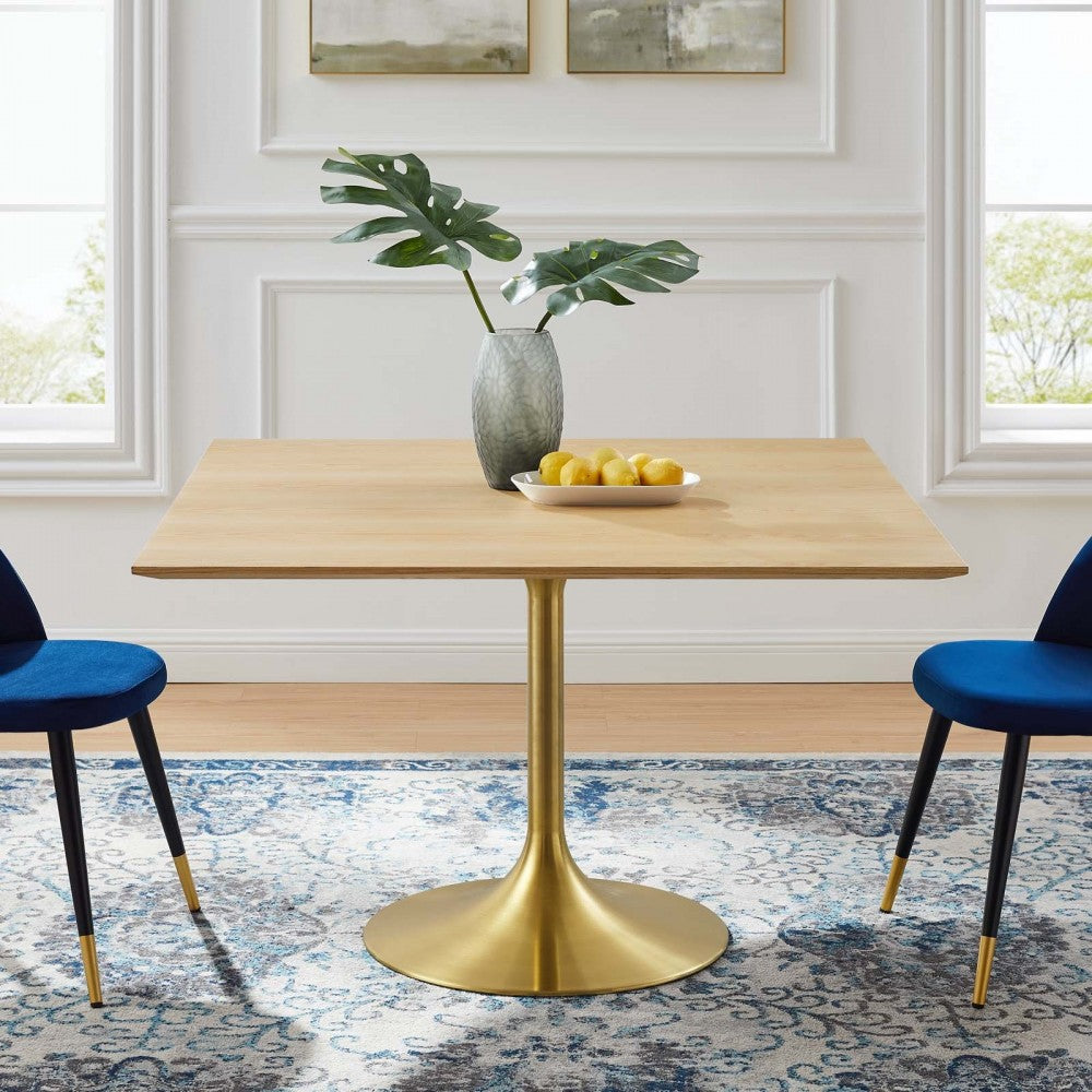 Lippa 47" Square Wood Dining Table, Gold Natural