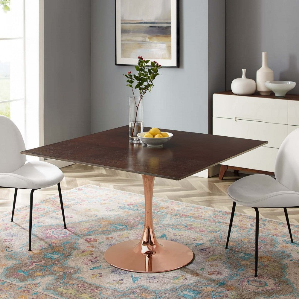 Lippa 47" Square Wood Dining Table, Rose Cherry Walnut