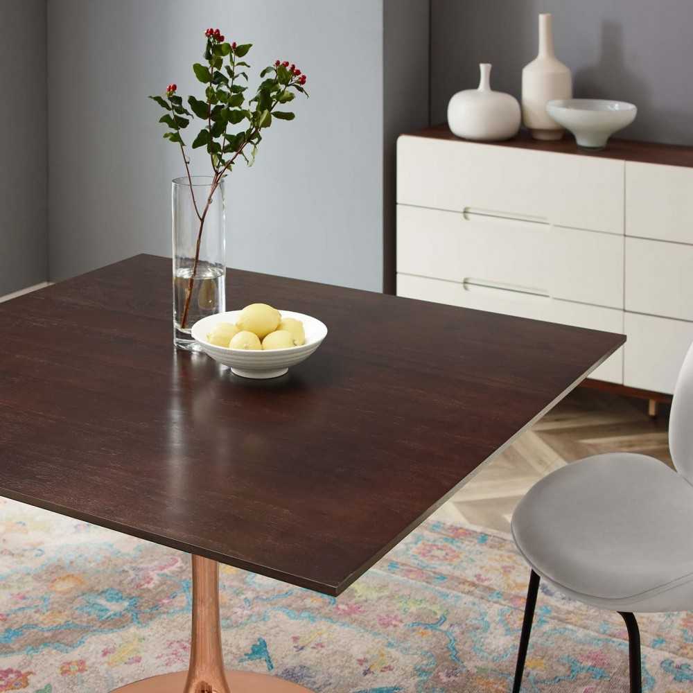 Lippa 47" Square Wood Dining Table, Rose Cherry Walnut