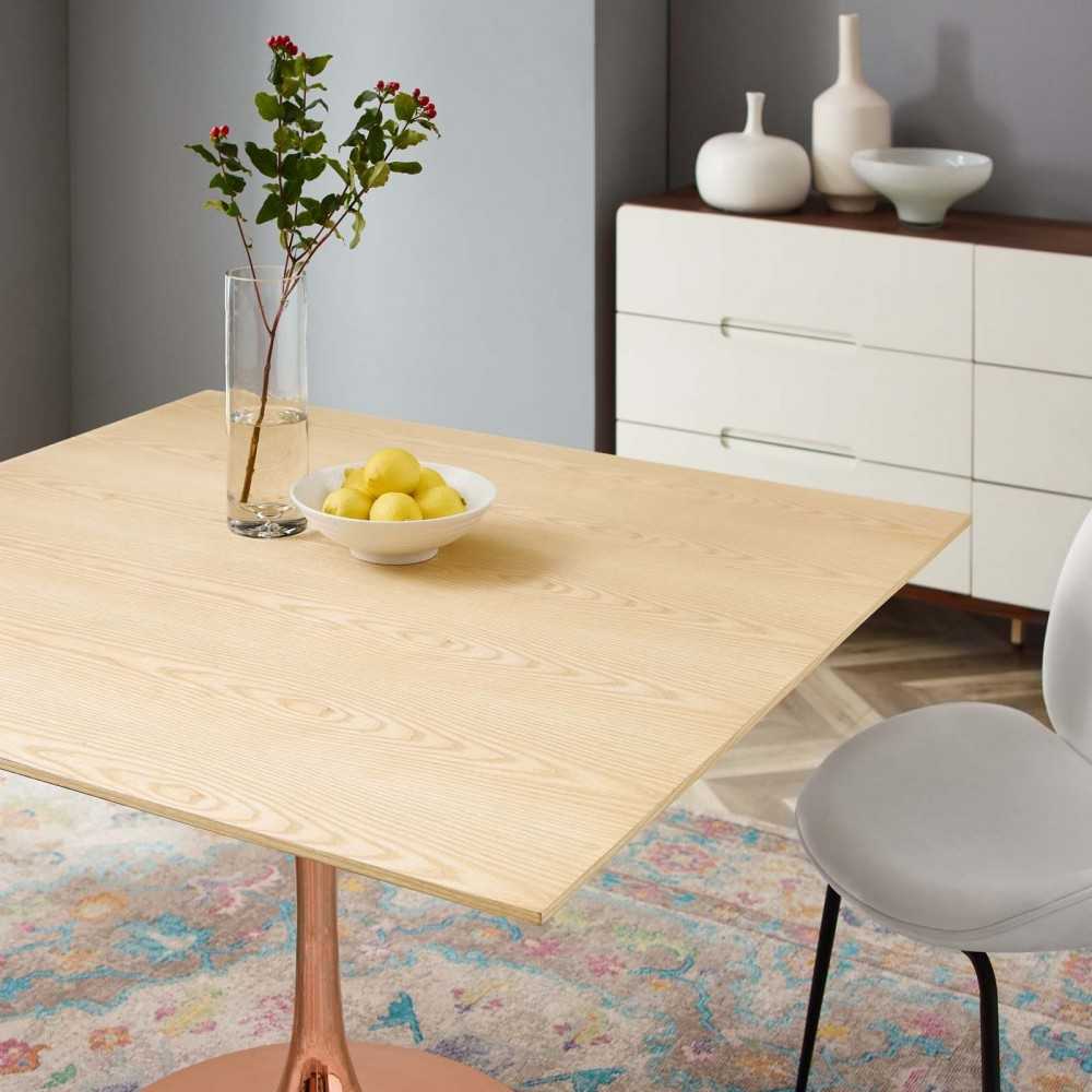 Lippa 47" Square Wood Dining Table, Rose Natural