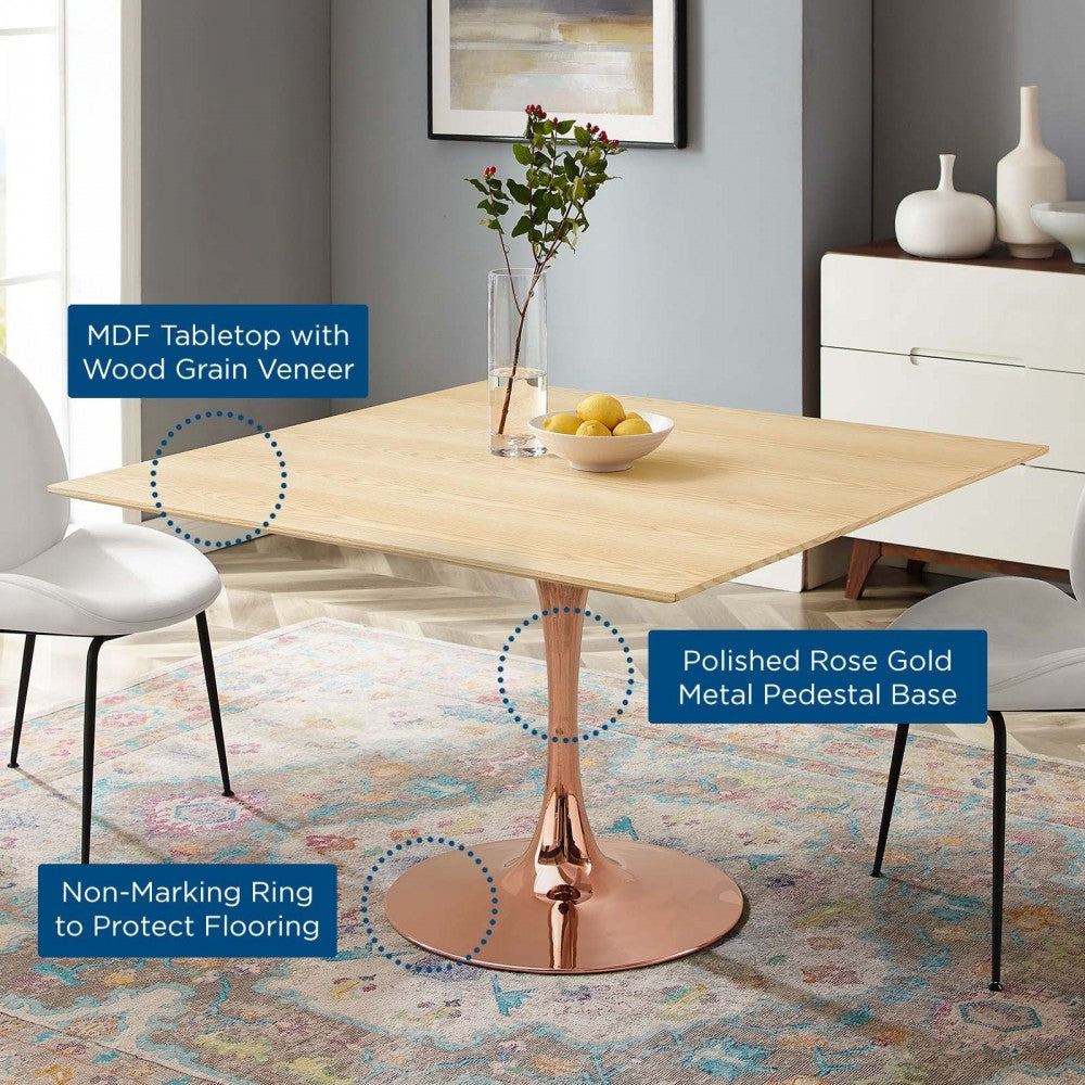 Lippa 47" Square Wood Dining Table, Rose Natural