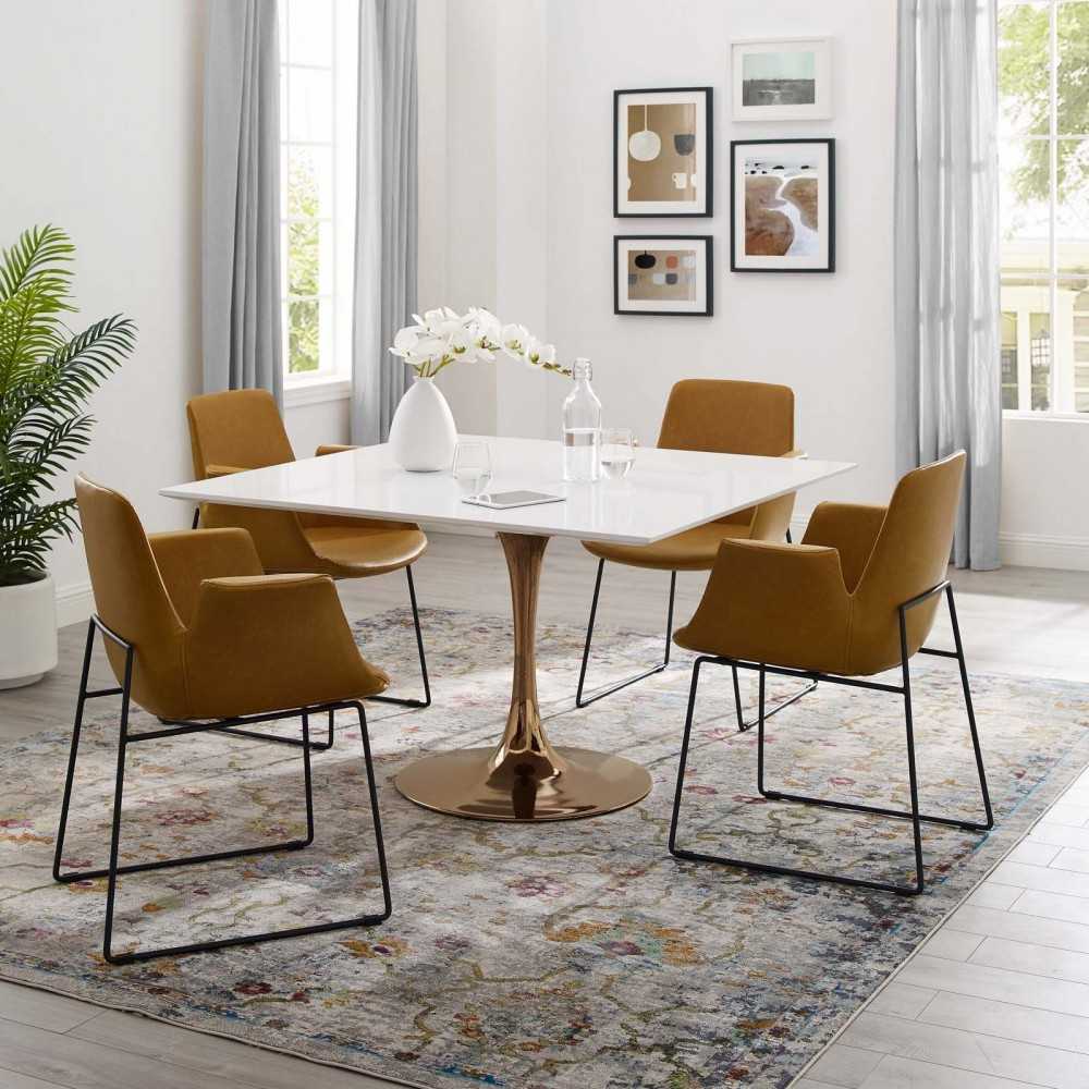 Lippa 47" Square Wood Top Dining Table, Rose White