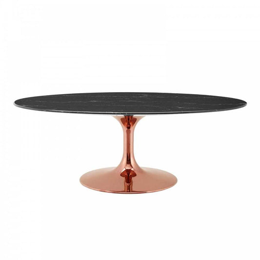 Lippa 48" Oval Artificial Marble Coffee Table, Rose Black