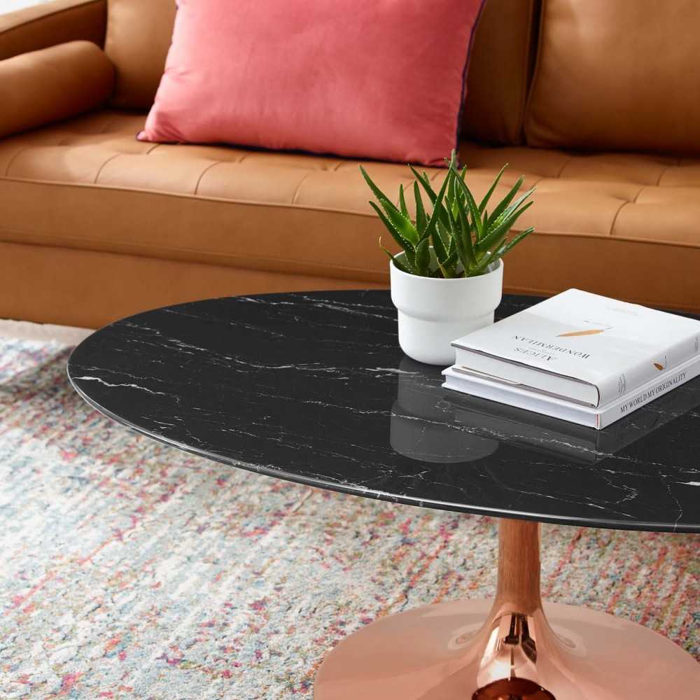 Lippa 48" Oval Artificial Marble Coffee Table, Rose Black