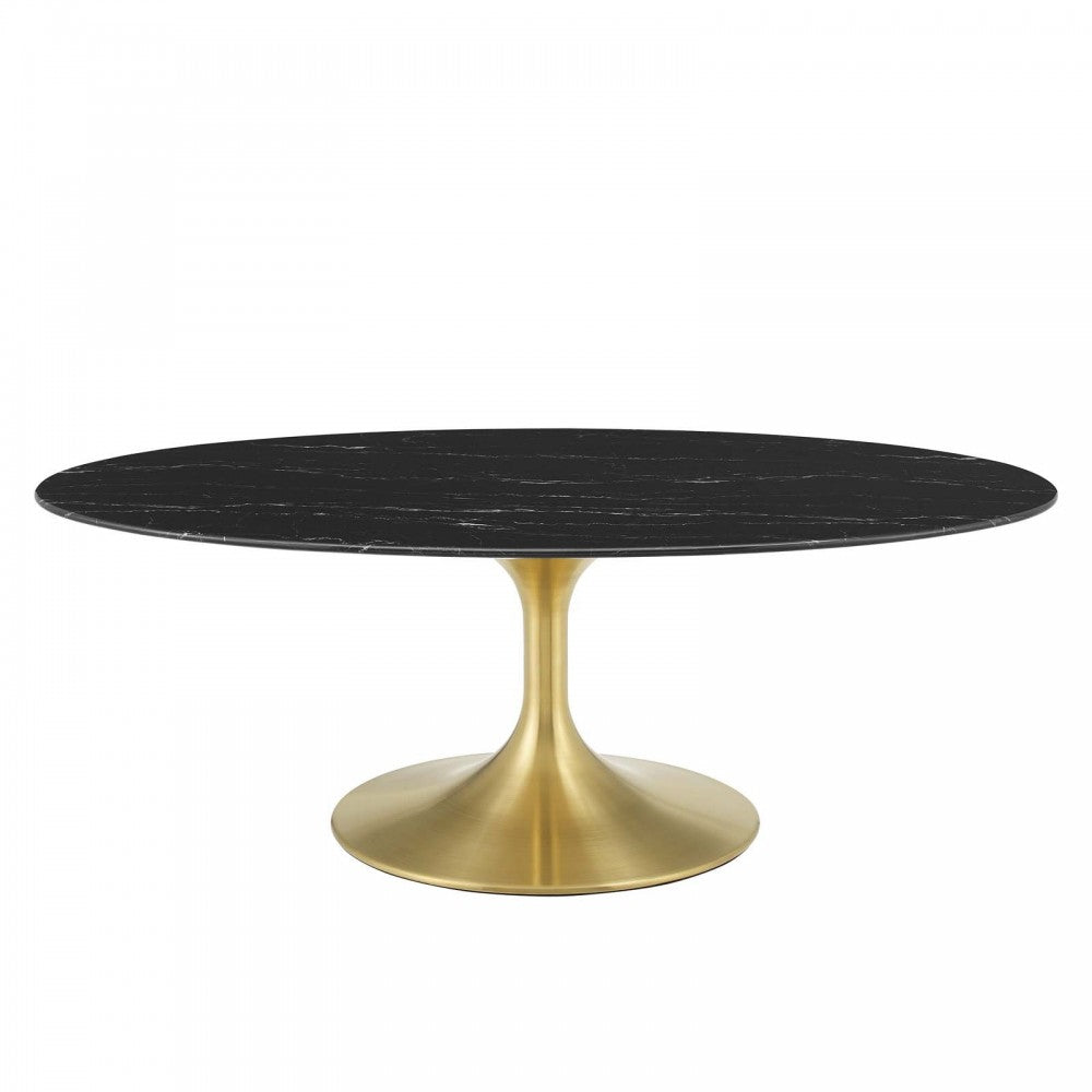 Lippa 48" Oval Artificial Marble Coffee Table, Gold Black