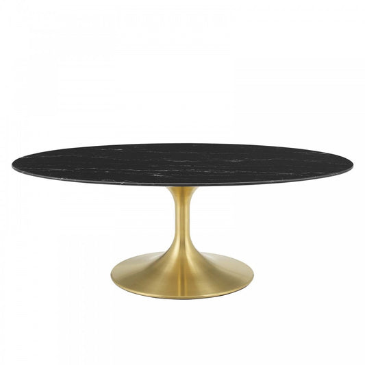 Lippa 48" Oval Artificial Marble Coffee Table, Gold Black