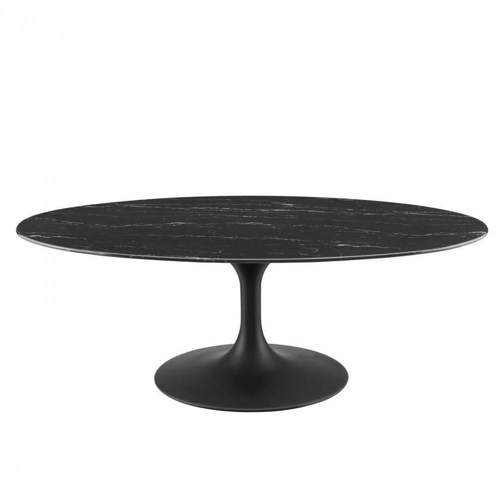 Lippa 48" Oval Artificial Marble Coffee Table, Black Black