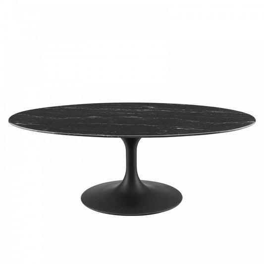 Lippa 48" Oval Artificial Marble Coffee Table, Black Black