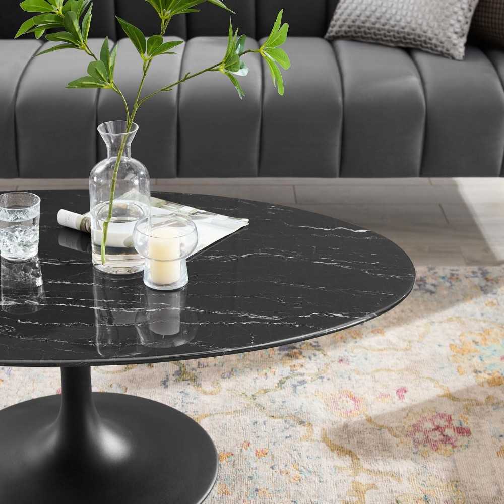 Lippa 48" Oval Artificial Marble Coffee Table, Black Black