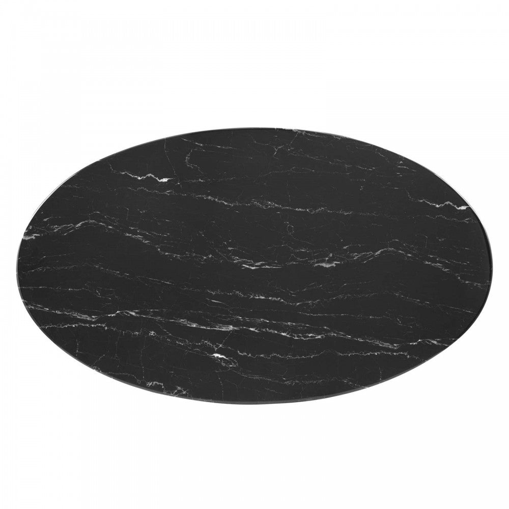 Lippa 48" Oval Artificial Marble Coffee Table, Black Black