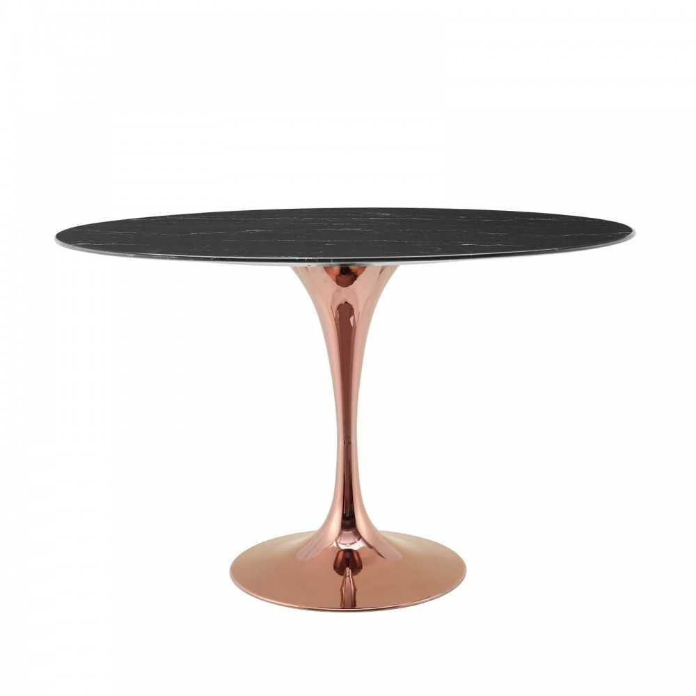 Lippa 48" Oval Artificial Marble Dining Table, Rose Black