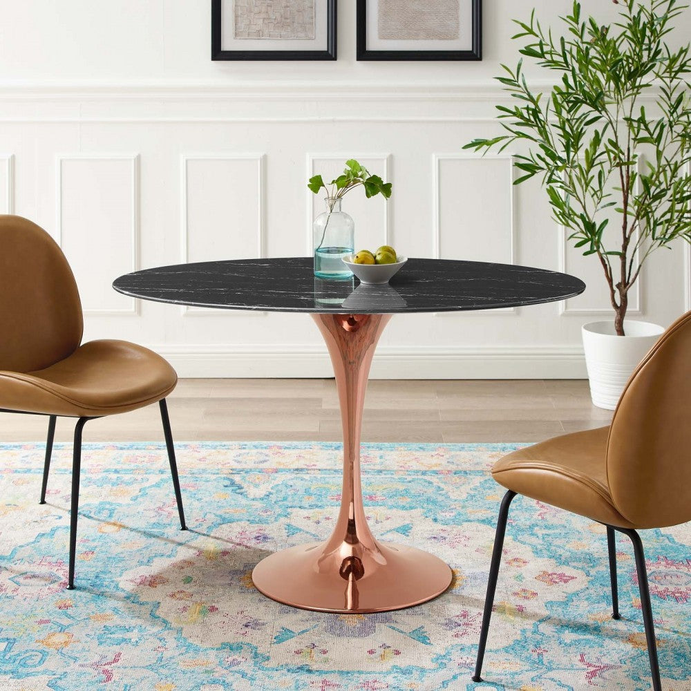 Lippa 48" Oval Artificial Marble Dining Table, Rose Black