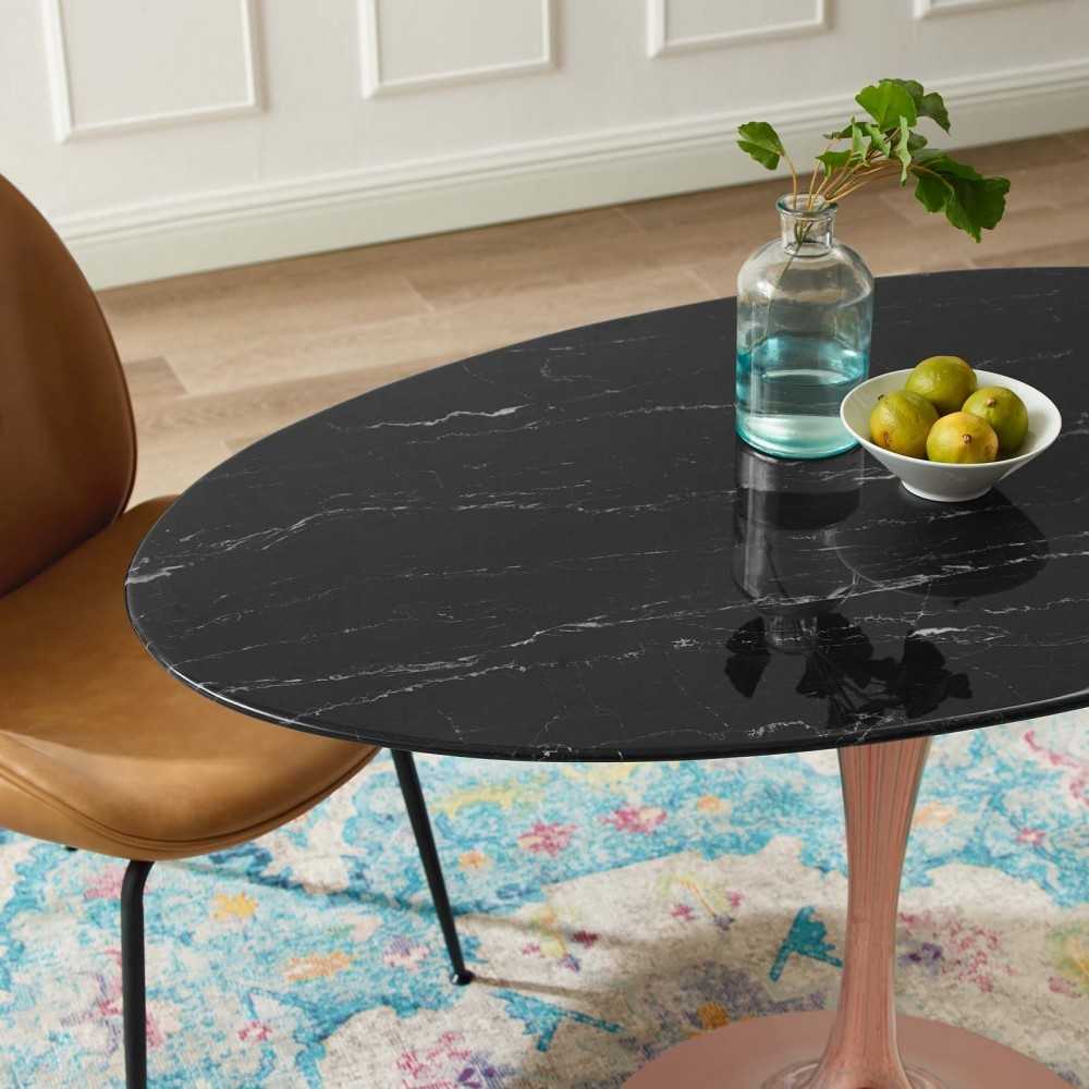 Lippa 48" Oval Artificial Marble Dining Table, Rose Black