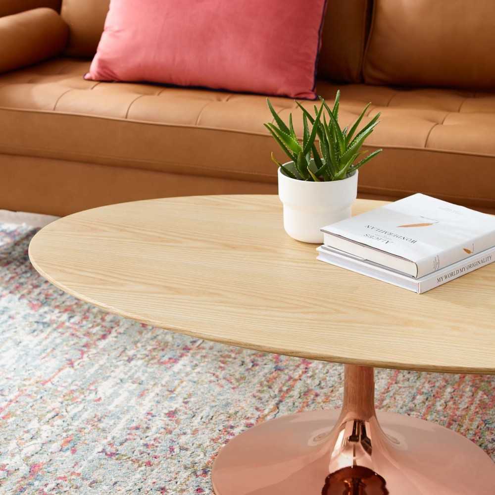 Lippa 48" Oval Wood Coffee Table, Rose Natural